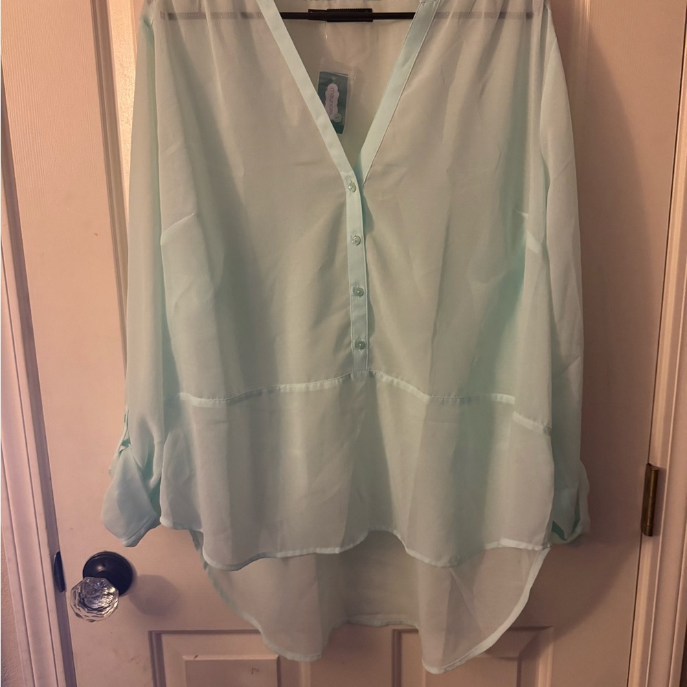 Maurices Mint Sheer V-Neck Button-Front Tunic